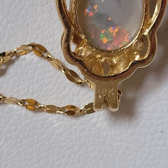 18k Solid Yellow Gold Natural Australian Fire Opal Cabochon & Chain Necklace. - Picture 4 of 6